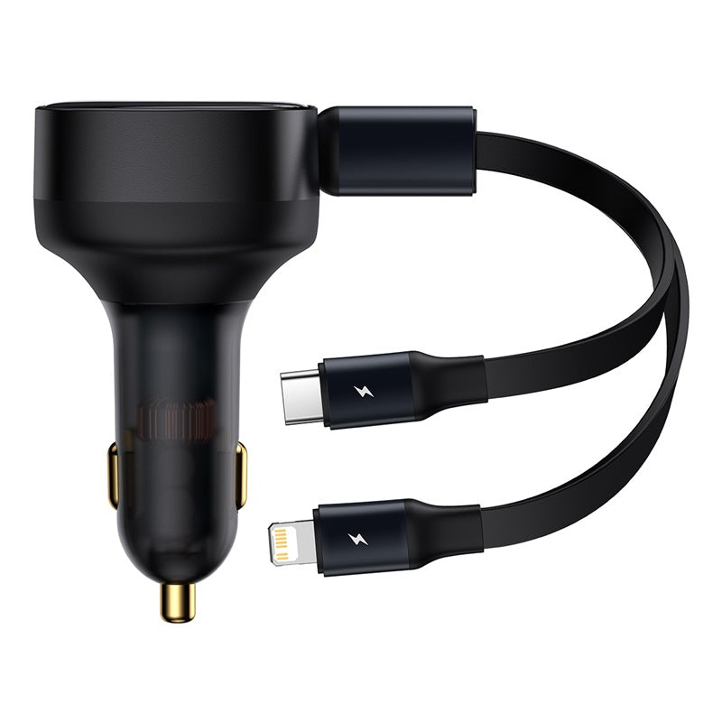 Cargador Rápido para Auto Baseus 2 en 1 USB C y Lightning 30W Negro - 1