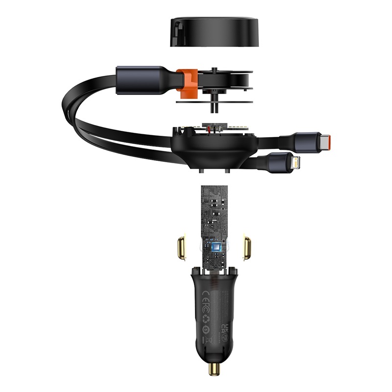 Cargador Rápido para Auto Baseus 2 en 1 USB C y Lightning 30W Negro - 4