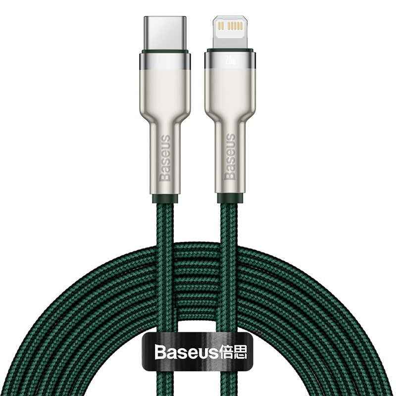 CABLE CARGA RÁPIDA METÁLICO BASEUS TIPO-C A LIGHTNING DE 2M 20W VERDE - 1