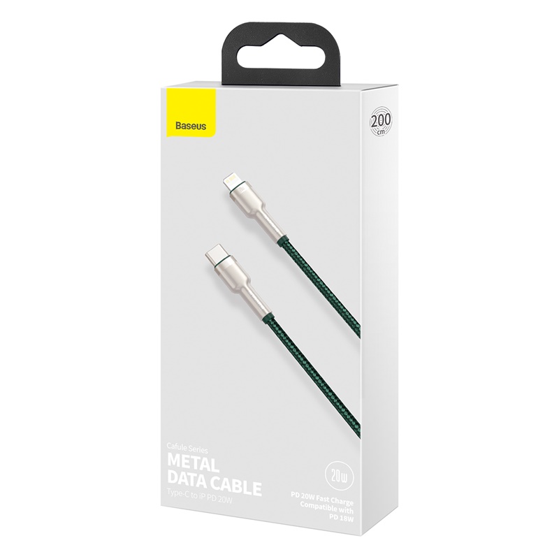 CABLE CARGA RÁPIDA METÁLICO BASEUS TIPO-C A LIGHTNING DE 2M 20W VERDE - 7