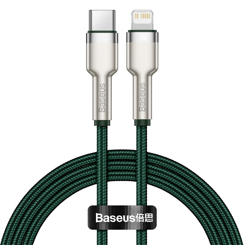 CABLE CARGA RÁPIDA METÁLICO BASEUS TIPO-C A LIGHTNING DE 1M 20W VERDE - 1