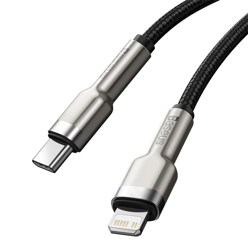 CABLE CARGA RÁPIDA METÁLICO BASEUS TIPO-C A LIGHTNING 25CM 20W NEGRO - 3