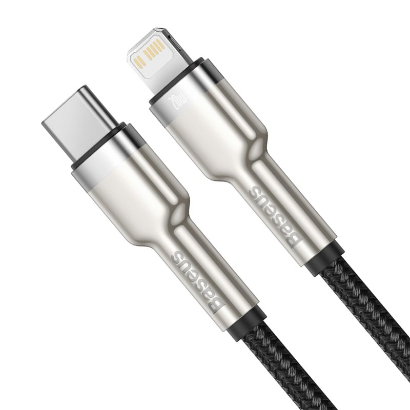 CABLE CARGA RÁPIDA METÁLICO BASEUS TIPO-C A LIGHTNING 25CM 20W NEGRO - 4