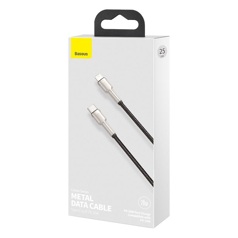 CABLE CARGA RÁPIDA METÁLICO BASEUS TIPO-C A LIGHTNING 25CM 20W NEGRO - 6