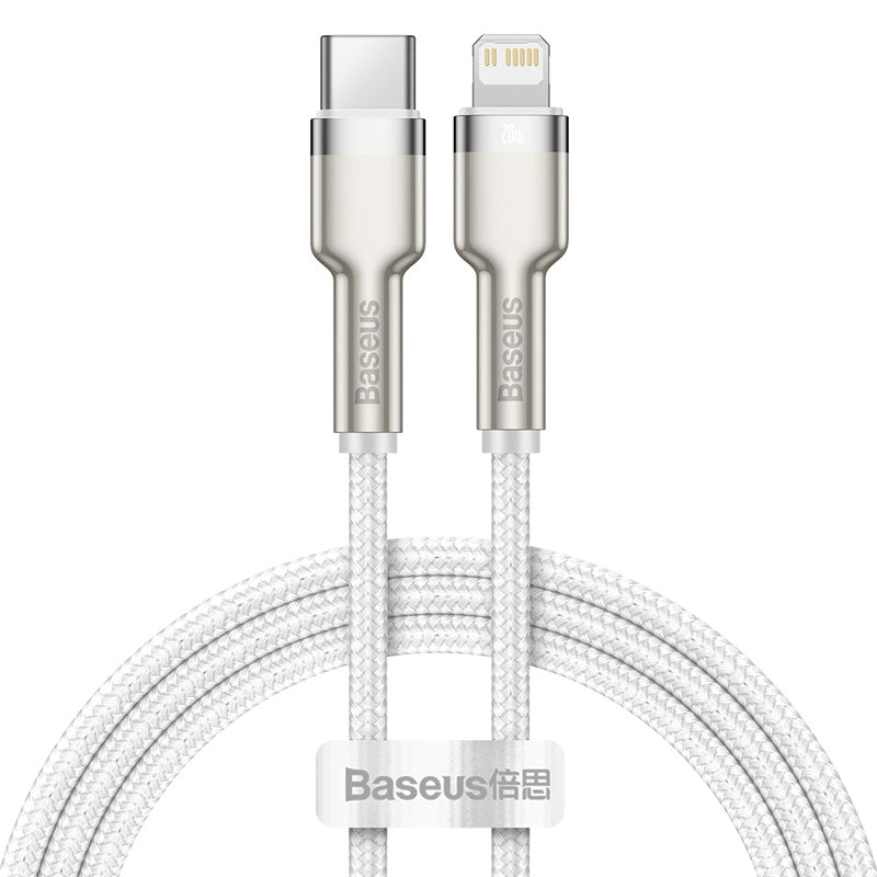 CABLE CARGA RÁPIDA METÁLICO BASEUS TIPO-C A LIGHTNING DE 1M 20W BLANCO - 1