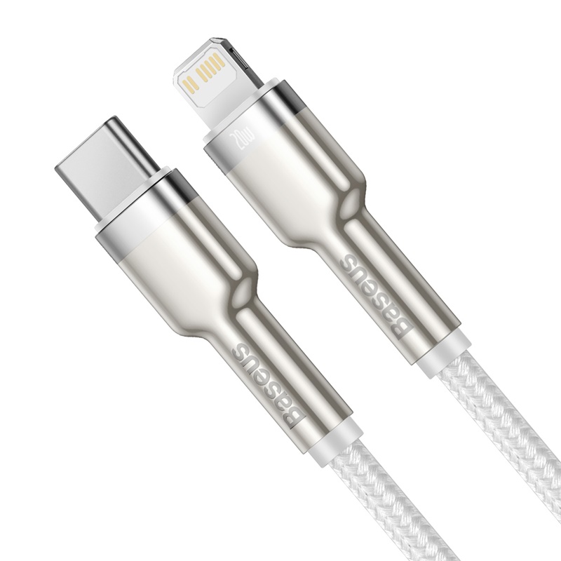 CABLE CARGA RÁPIDA METÁLICO BASEUS TIPO-C A LIGHTNING DE 1M 20W BLANCO - 2
