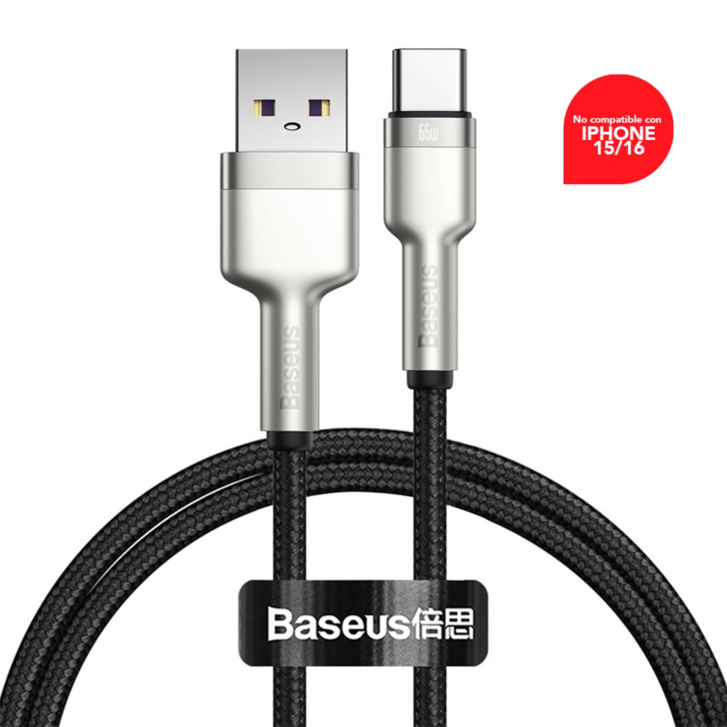 CABLE CARGA RÁPIDA METÁLICO BASEUS USB A TIPO-C DE 1M 66W NEGRO - 1