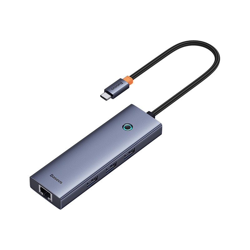 ADAPTADOR HUB 4 EN 1 USB-C A 3 PUERTOS USB 3.0 + ETHERNET RJ45 - BASEUS ULTRAJOY SERIES - GRIS - 6