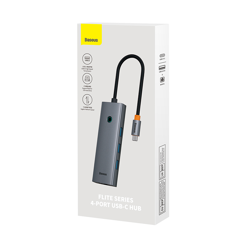 ADAPTADOR HUB 4 EN 1 USB-C A 3 PUERTOS USB 3.0 + ETHERNET RJ45 - BASEUS ULTRAJOY SERIES - GRIS - 8