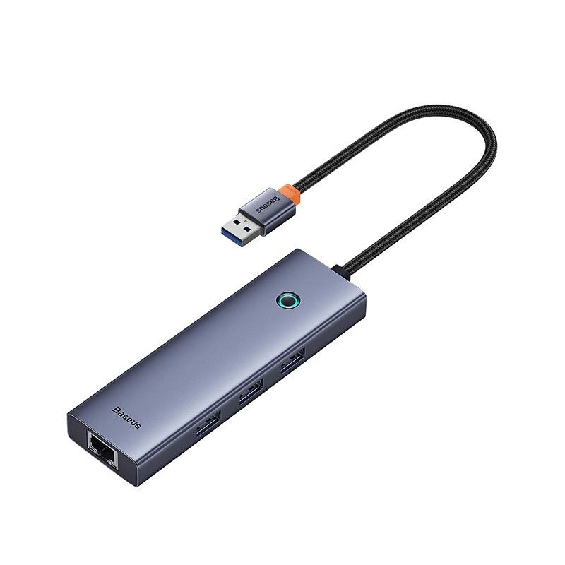 ADAPTADOR BASEUS HUB 4 EN 1 USB A 3 PUERTOS USB 3.0 + ETHERNET RJ45 - GRIS - 5