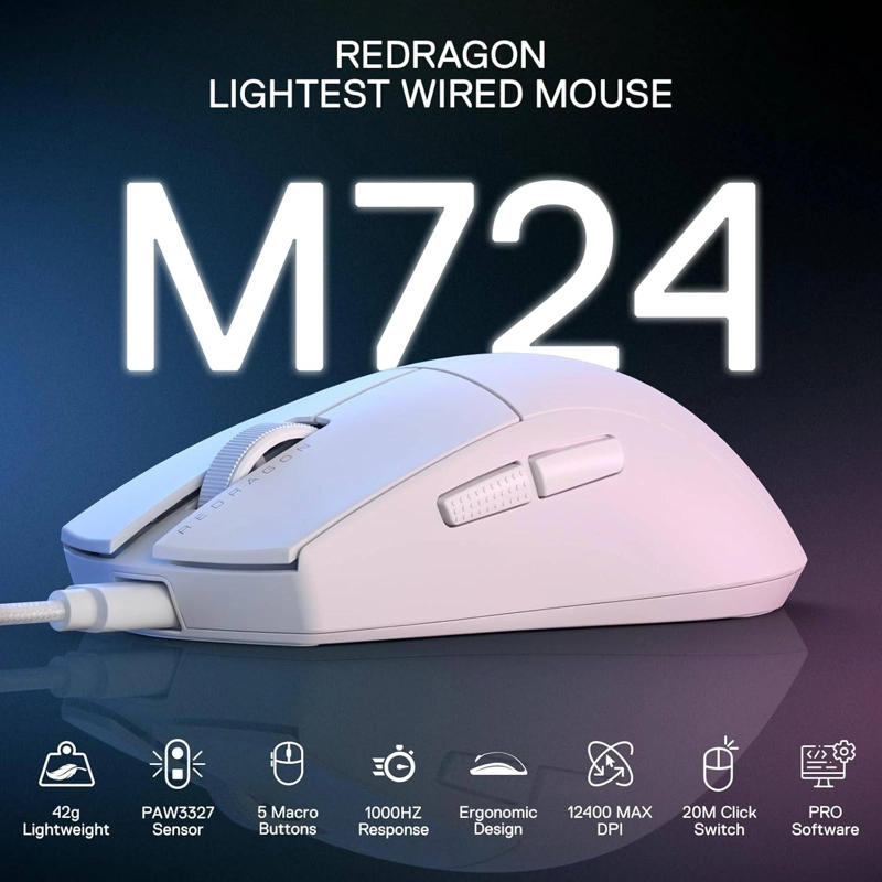 MOUSE GAMER REDRAGON KING M724W - BLANCO - 5