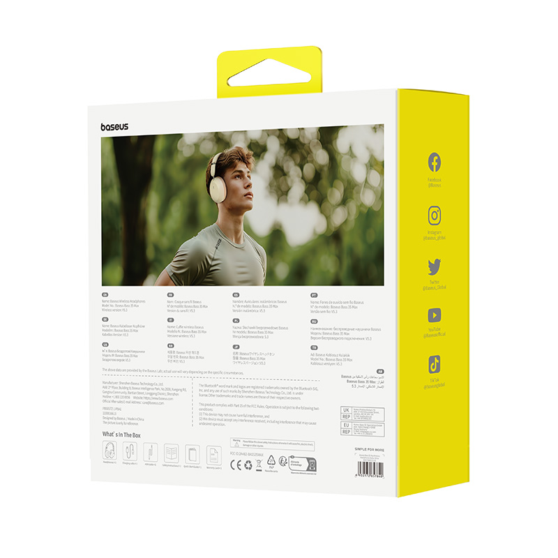 AUDÍFONOS INALÁMBRICOS BLUETOOTH BASEUS BASS 35 MAX - BLANCO - 8