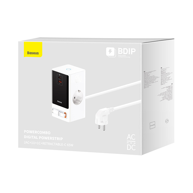 CARGADOR BASEUS POWERCOMBO DIGITAL POWERSTRIP (AC-TIPO C-USB-A) - 65W - BLANCO - 6