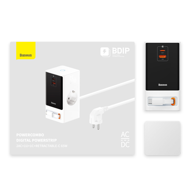 CARGADOR BASEUS POWERCOMBO DIGITAL POWERSTRIP (AC-TIPO C-USB-A) - 65W - BLANCO - 8