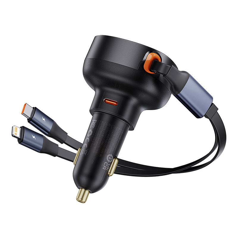 CARGADOR DE SMARTPHONE PARA AUTO BASEUS ENJOYMENT TIPO C CON CABLE TIPO C Y LIGHTNING - 60W - NEGRO - 2