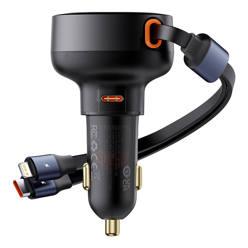 CARGADOR DE SMARTPHONE PARA AUTO BASEUS ENJOYMENT TIPO C CON CABLE TIPO C Y LIGHTNING - 60W - NEGRO - 3