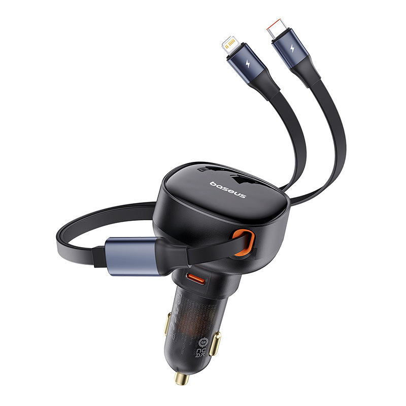 CARGADOR DE SMARTPHONE PARA AUTO BASEUS ENJOYMENT TIPO C CON CABLE TIPO C Y LIGHTNING - 60W - NEGRO - 6