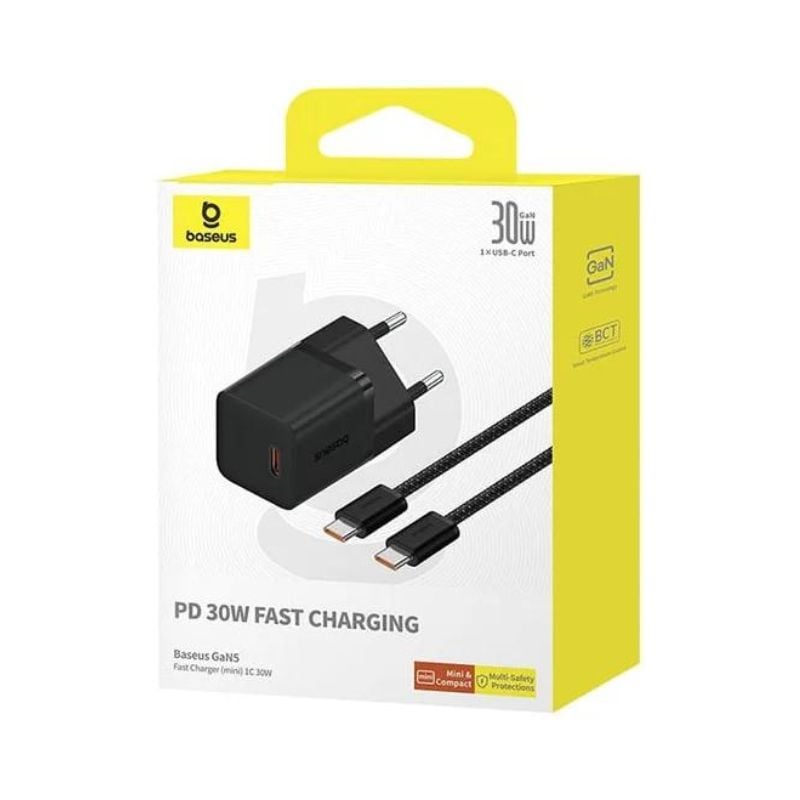MINI CARGADOR RÁPIDO BASEUS GAN5 30W USB-C - INCLUYE CABLE TIPO C - 5