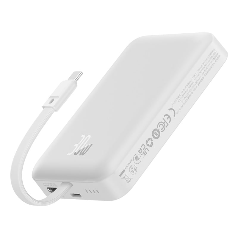 POWERBANK BASEUS MAGNÉTICO MINI CARGA RÁPIDA INALÁMBRICA 30W 10000MAH - TIPO C - BLANCO - 6