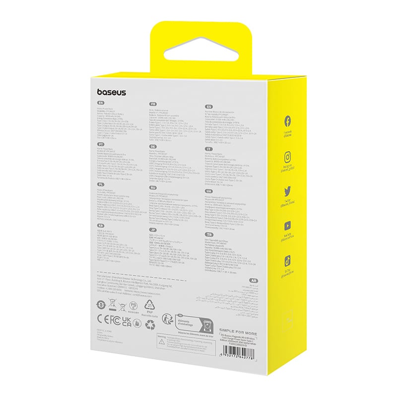 POWERBANK BASEUS MAGNÉTICO MINI CARGA RÁPIDA INALÁMBRICA 30W 10000MAH - TIPO C - BLANCO - 8
