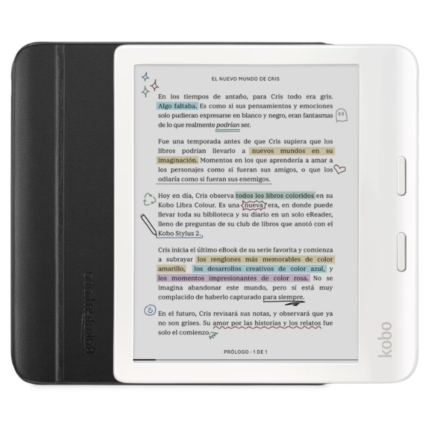 LECTOR E READER KOBO LIBRA COLOUR BLANCO CON FUNDA SLEEPCOVER NEGRO - 1