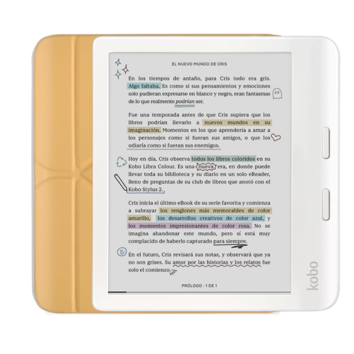 LECTOR E READER KOBO LIBRA COLOUR BLANCO CON FUNDA SLEEPCOVER AMARILLO - 1