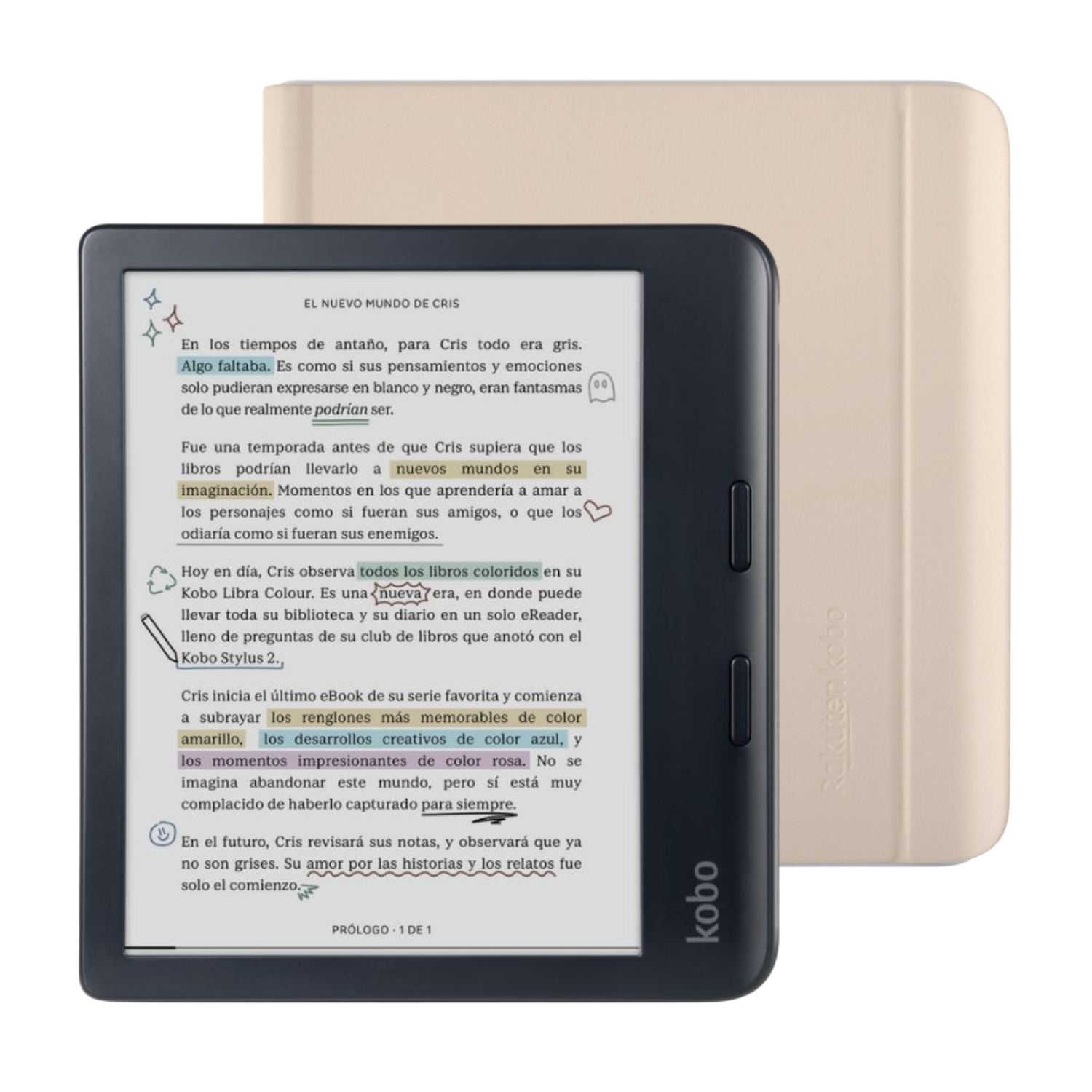 LECTOR E READER KOBO LIBRA COLOUR NEGRO CON FUNDA BEIGE - 1