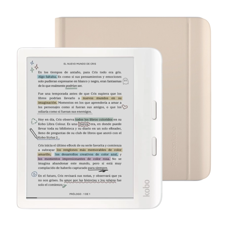 LECTOR E READER KOBO LIBRA COLOUR BLANCO CON FUNDA SLEEPCOVER BEIGE - 1