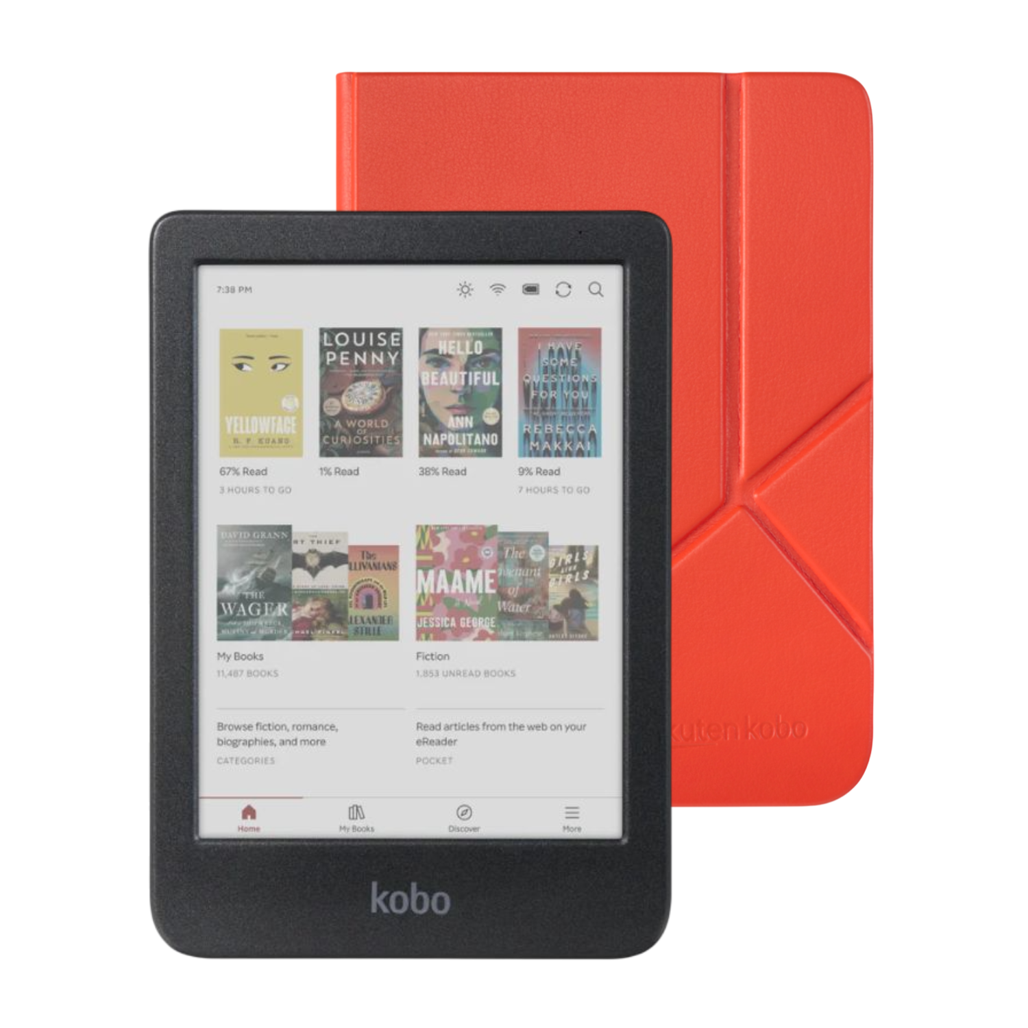 LECTOR E READER KOBO CLARA COLOUR NEGRO CON FUNDA SLEEPCOVER ROJO - 1