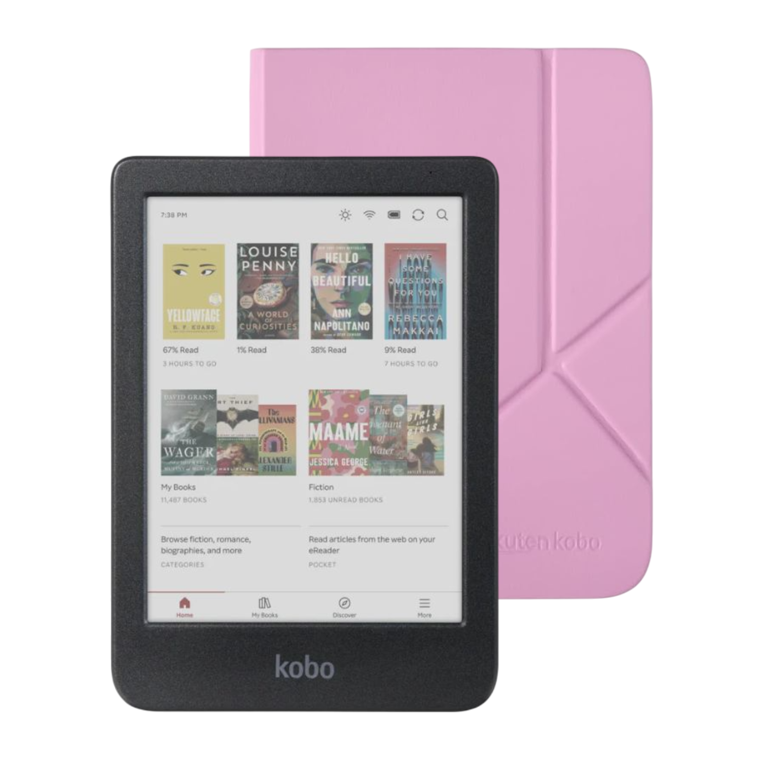 LECTOR E READER KOBO CLARA COLOUR NEGRO CON FUNDA NOTEBOOK SLEEPCOVER ROSADO - 1