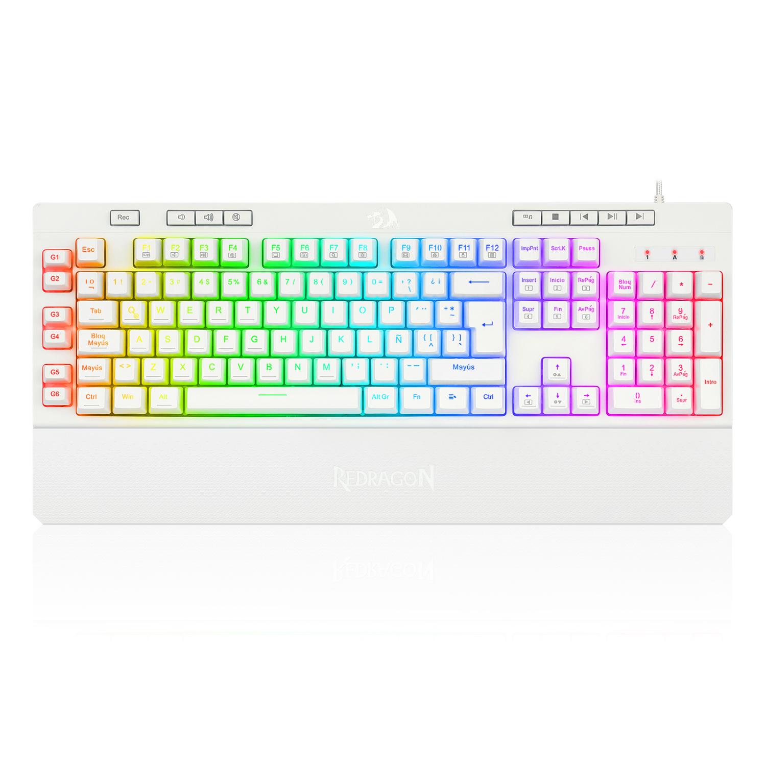 TECLADO GAMER REDRAGON SHIVA 512 RGB ESPAÑOL EN COLOR BLANCO - 1