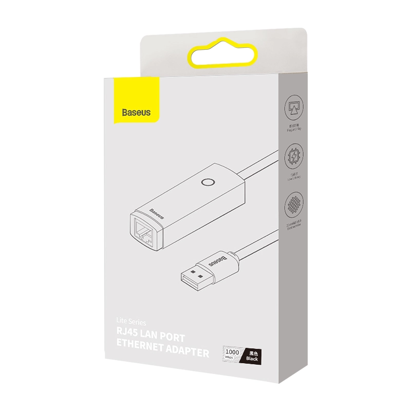 ADAPTADOR DE RED USB-A A PUERTO LAN RJ45 - 1000 MBPS - NEGRO - BASEUS LITE SERIES - 7