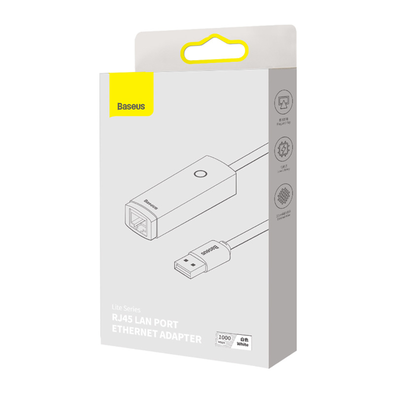 ADAPTADOR DE RED TIPO-C A PUERTO LAN RJ45 - 1000 MBPS - BLANCO - BASEUS LITE SERIES - 8