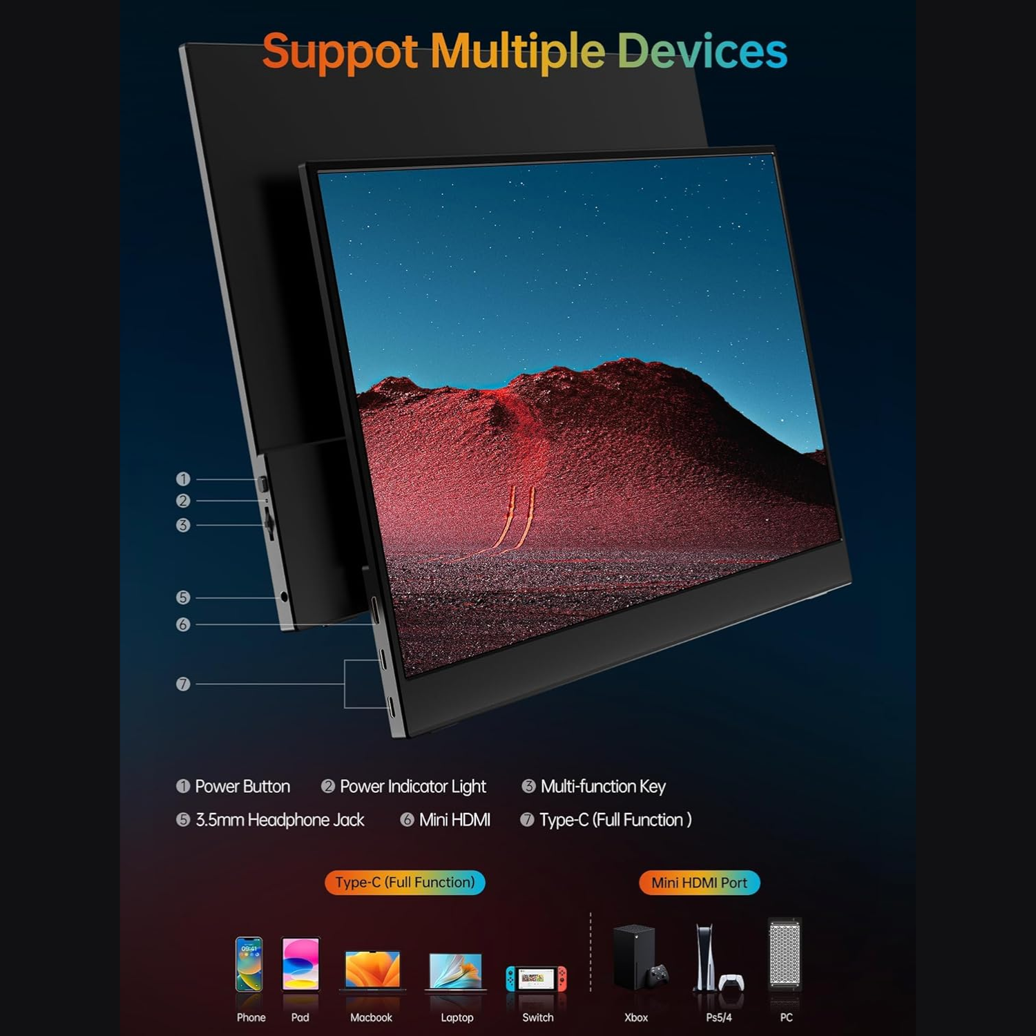 MONITOR PORTÁTIL VILVA 15,6' FHD 1080P IPS CON USB-C, HDMI, CUBIERTA Y ALTAVOCES EN COLOR NEGRO - 4