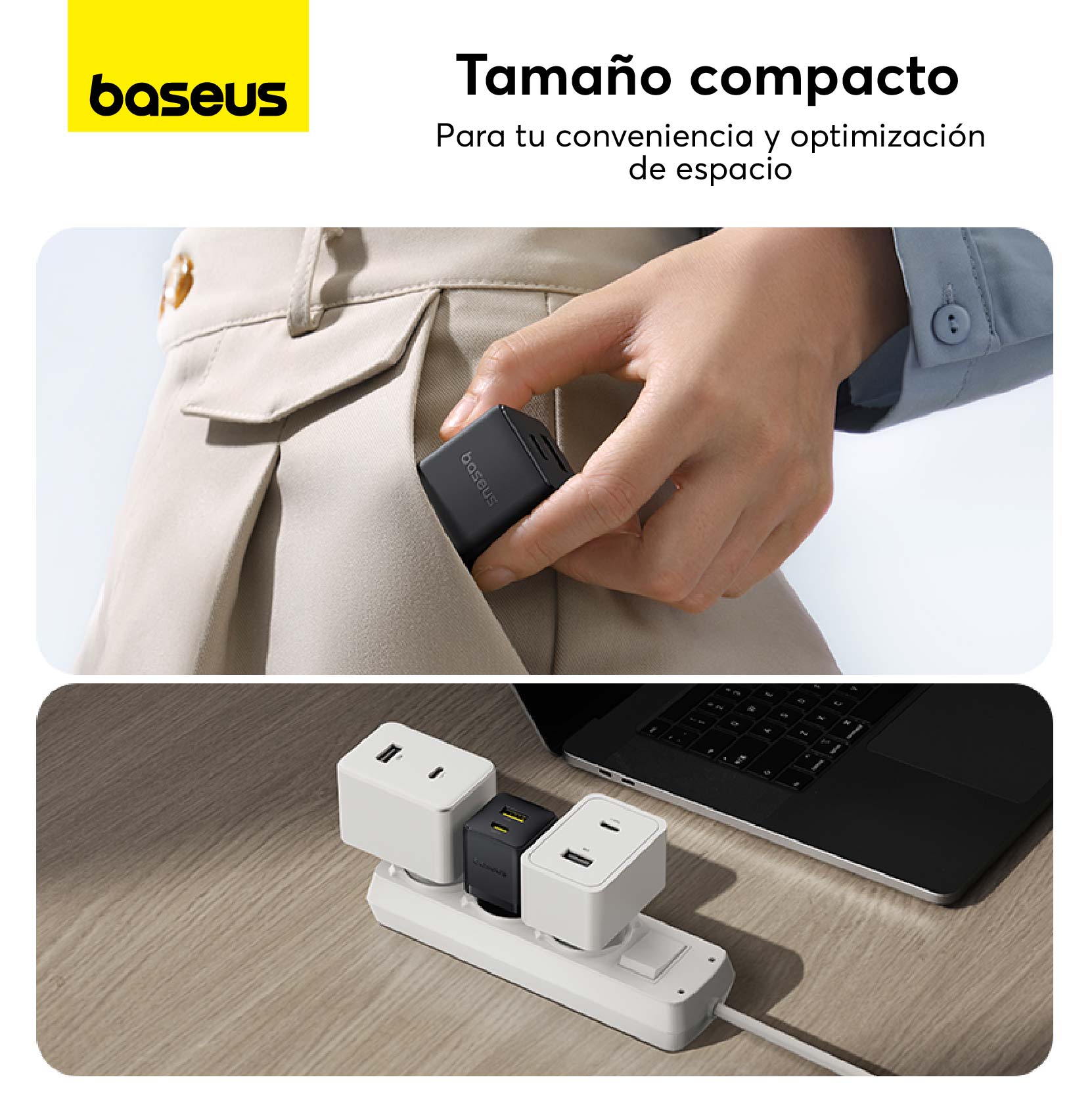 CARGADOR RÁPIDO BASEUS PALM CLUSTER USB Y TIPO C 30W EN COLOR NEGRO - 5