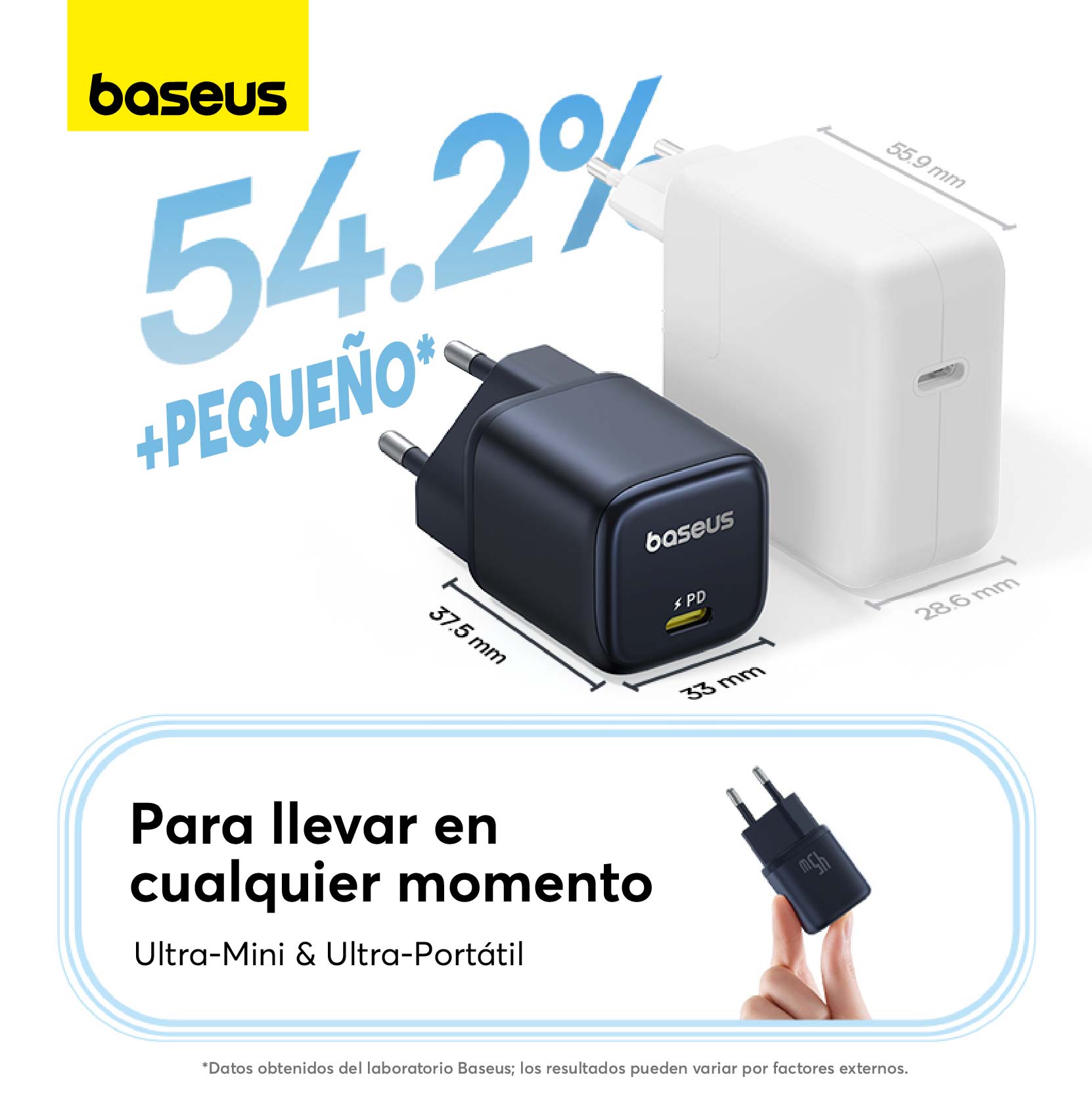 CARGADOR RÁPIDO BASEUS PICOGO GAN6 USB C 45W EN COLOR NEGRO - 4