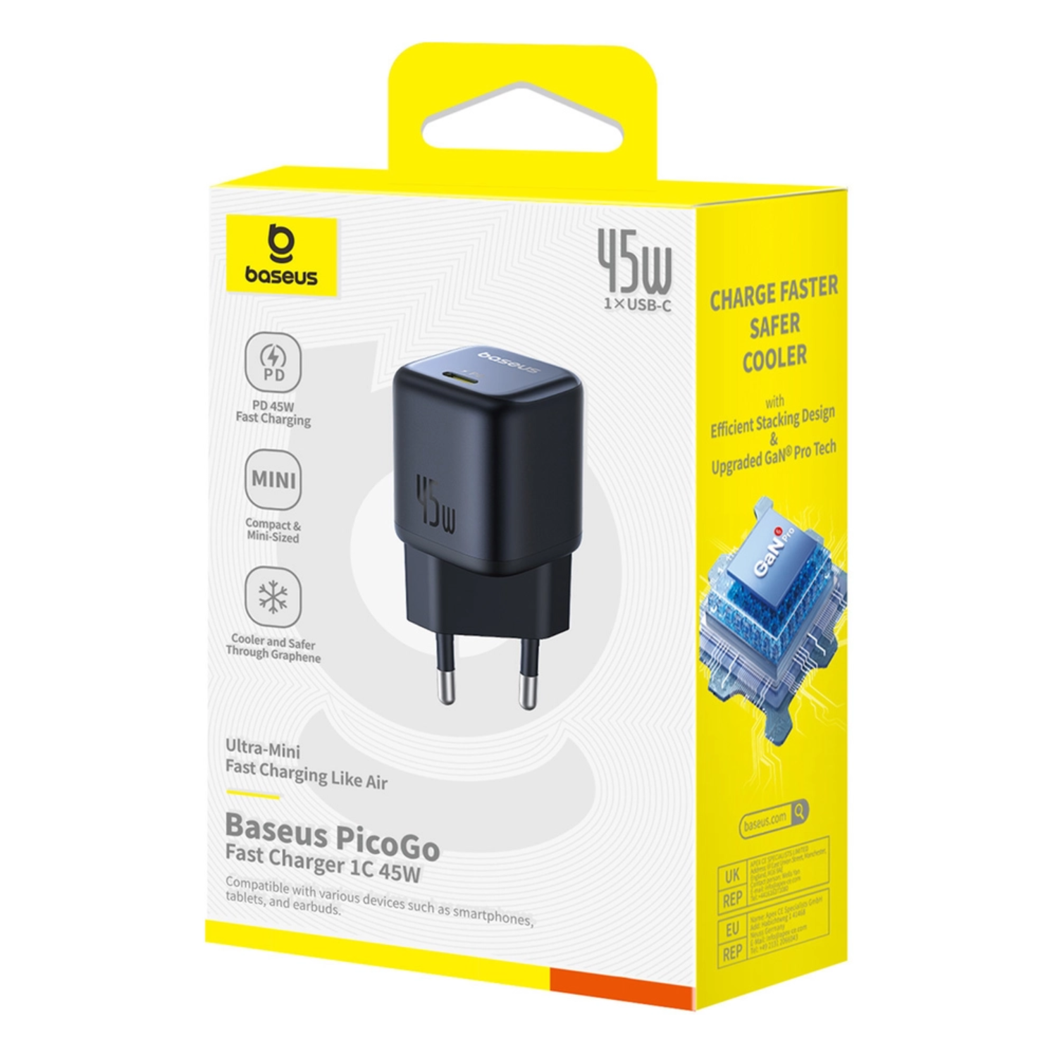 CARGADOR RÁPIDO BASEUS PICOGO GAN6 USB C 45W EN COLOR NEGRO - 8