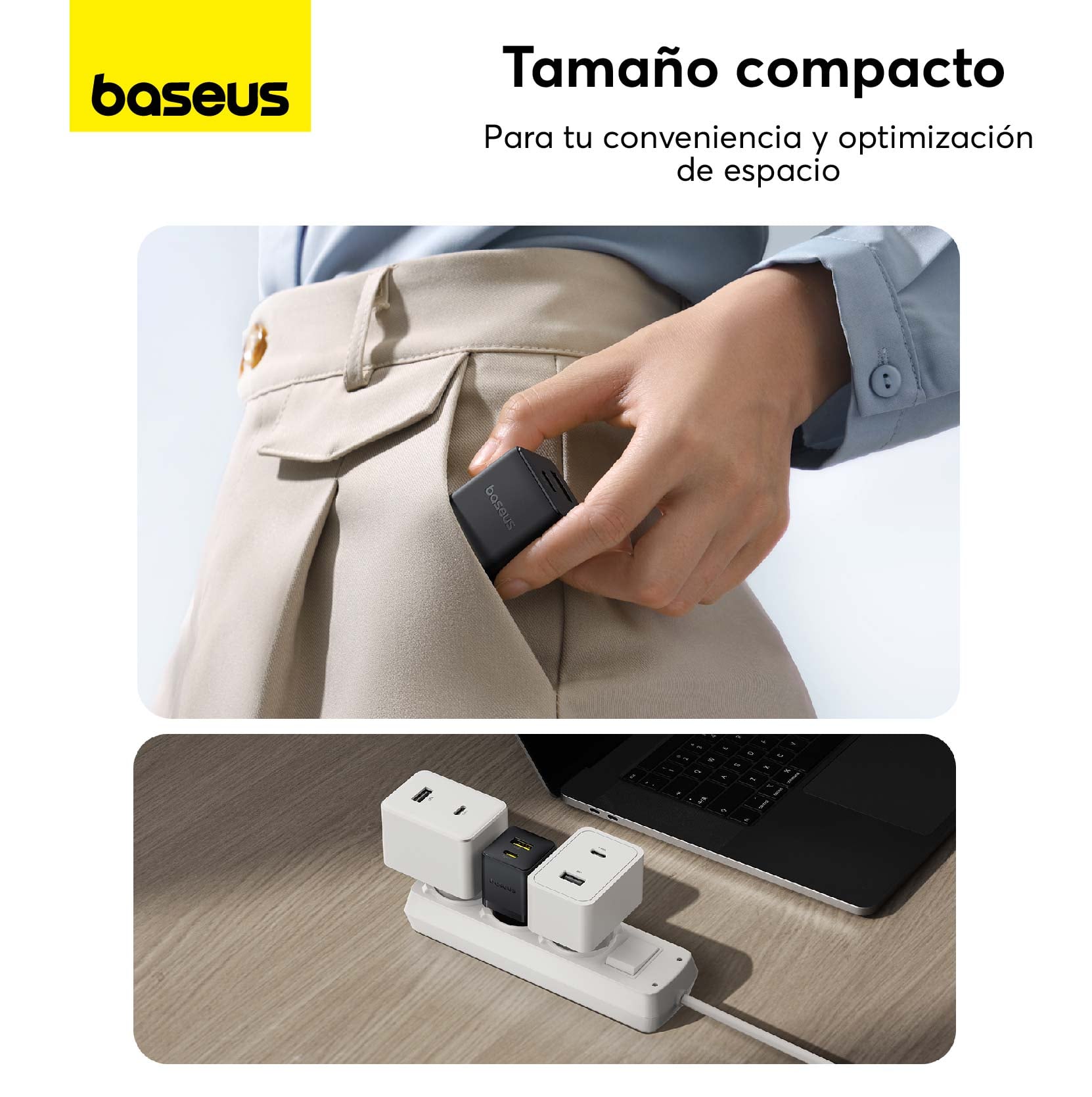CARGADOR RÁPIDO BASEUS PALM CLUSTER USB Y TIPO C 20W + CABLE TIPO C A TIPO C EN COLOR NEGRO - 4
