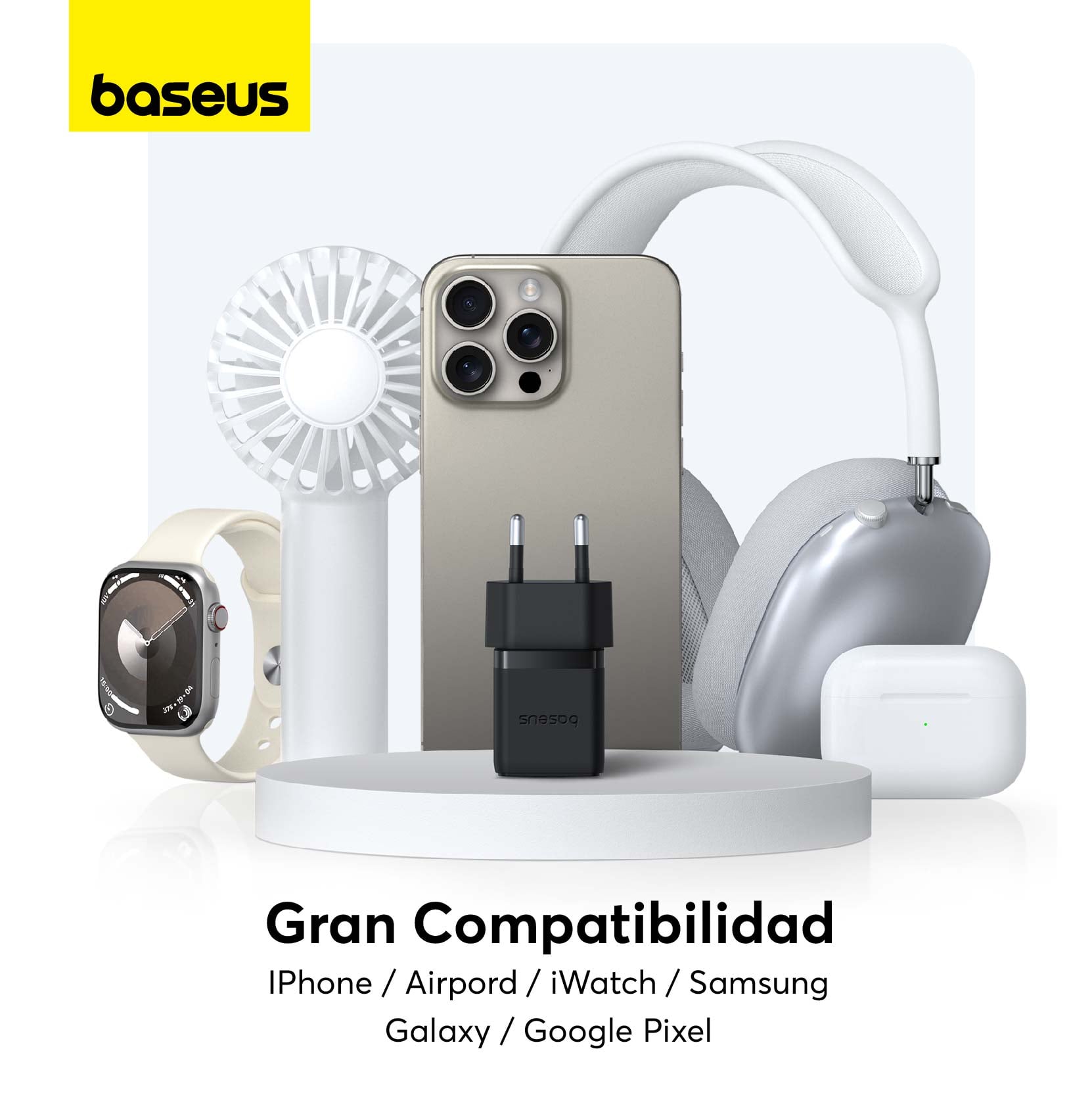 CARGADOR RÁPIDO BASEUS PALM CLUSTER USB Y TIPO C 20W + CABLE TIPO C A TIPO C EN COLOR NEGRO - 6