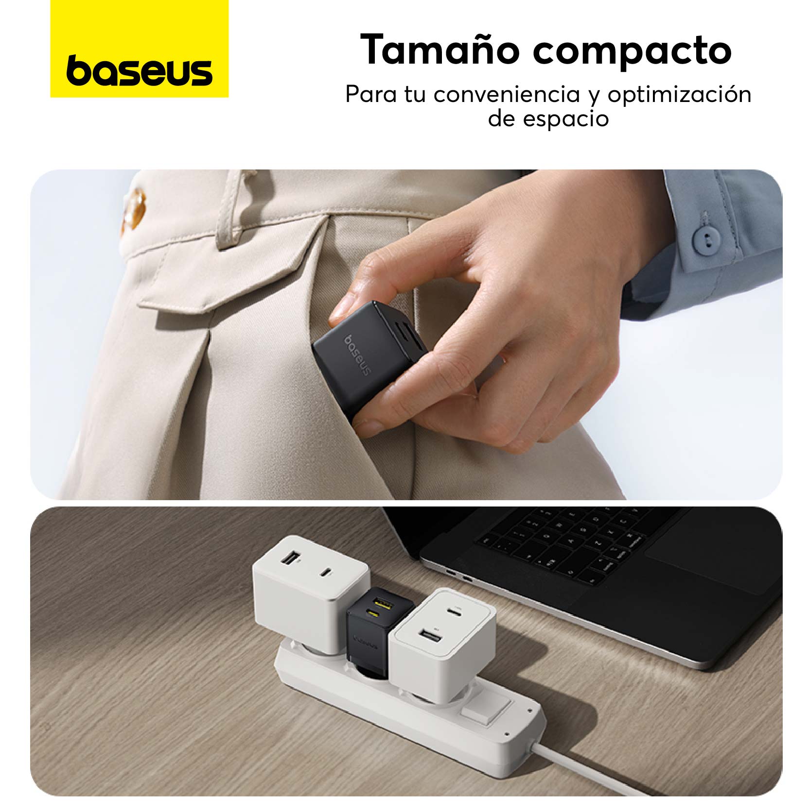 CARGADOR RÁPIDO BASEUS PALM CLUSTER USB Y TIPO C 30W + CABLE USB C A USB C EN COLOR NEGRO - 4