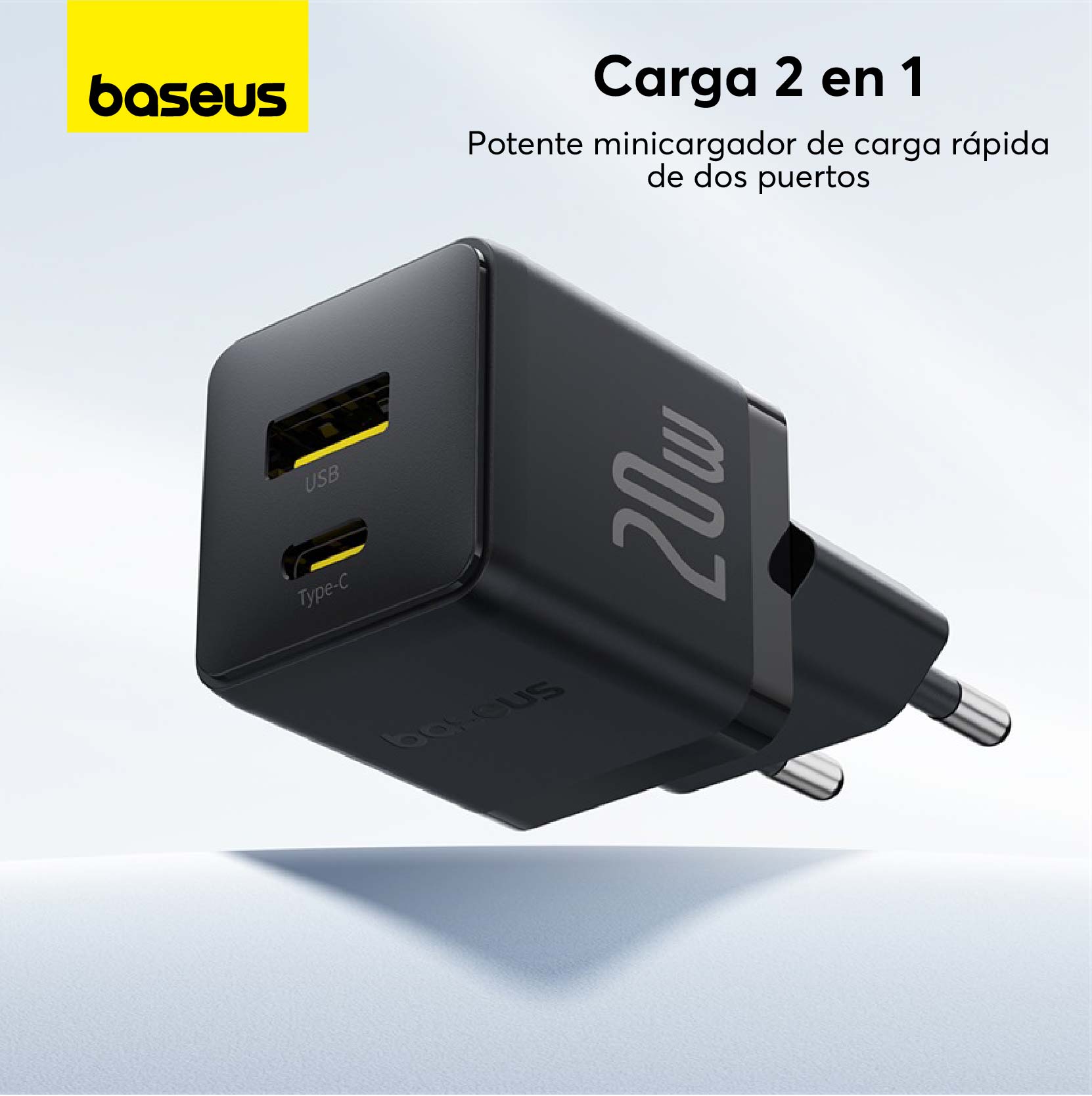CARGADOR RÁPIDO BASEUS PALM CLUSTER USB Y TIPO C 20W EN COLOR NEGRO - 3
