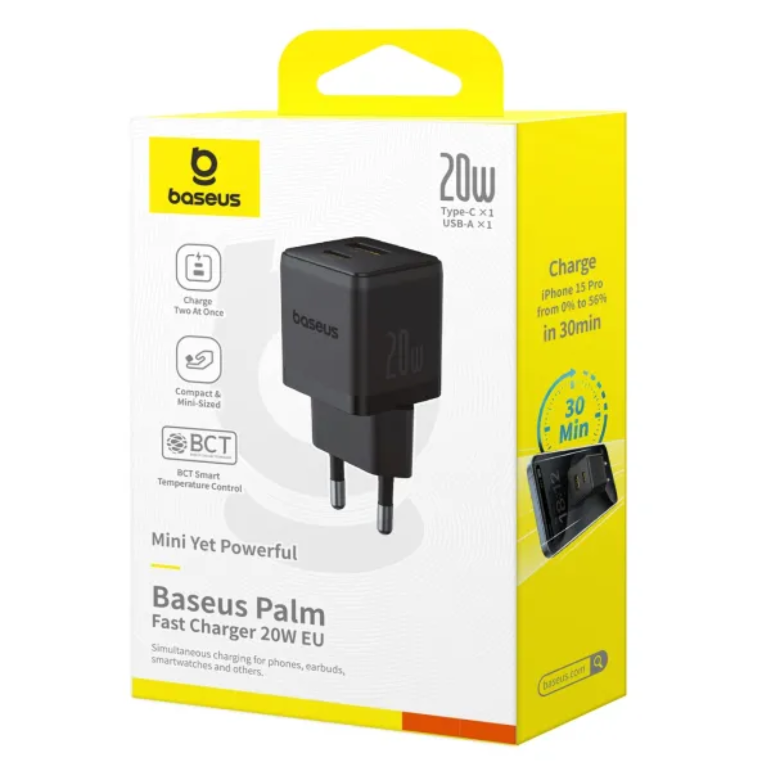 CARGADOR RÁPIDO BASEUS PALM CLUSTER USB Y TIPO C 20W EN COLOR NEGRO - 8
