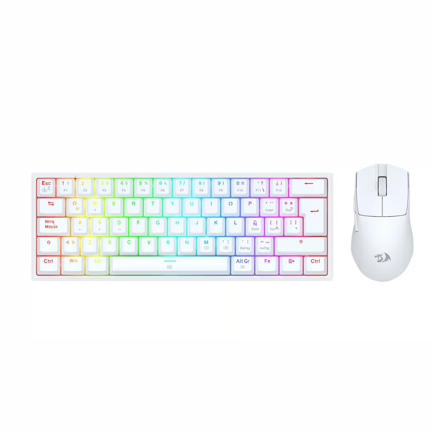 PACK TECLADO K617 RGB Y MOUSE KING M724 REDRAGON S143 EN COLOR BLANCO - 1