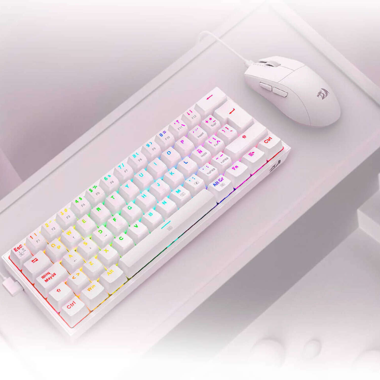 PACK TECLADO K617 RGB Y MOUSE KING M724 REDRAGON S143 EN COLOR BLANCO - 2