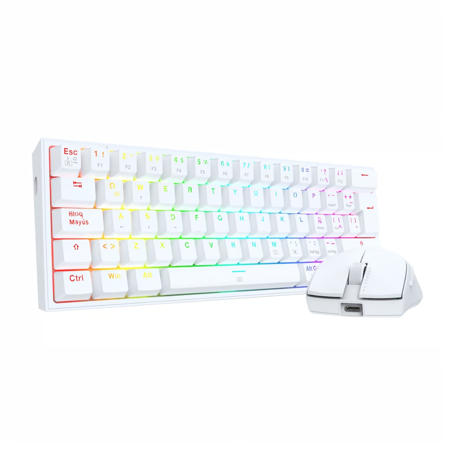 PACK TECLADO K617 RGB Y MOUSE KING M724 REDRAGON S143 EN COLOR BLANCO - 4