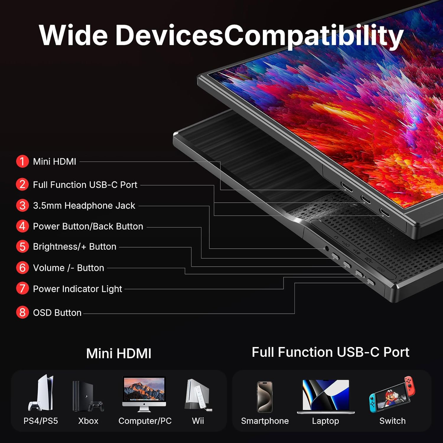 MONITOR PORTÁTIL WGK 15,6' FHD 1080P USB-C MINI HDMI CON SOPORTE EN COLOR NEGRO - 4