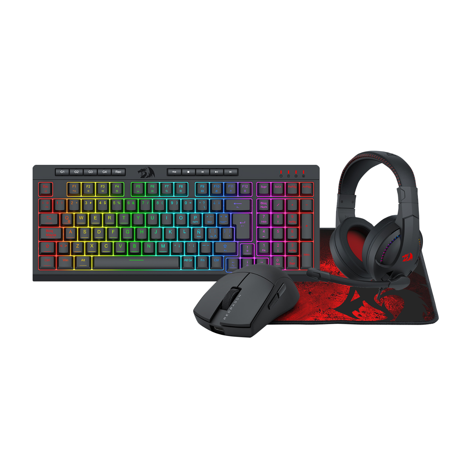 PACK TECLADO AUDIFONO MOUSE Y MOUSEPAD REDRAGON S147 NEGRO - 1