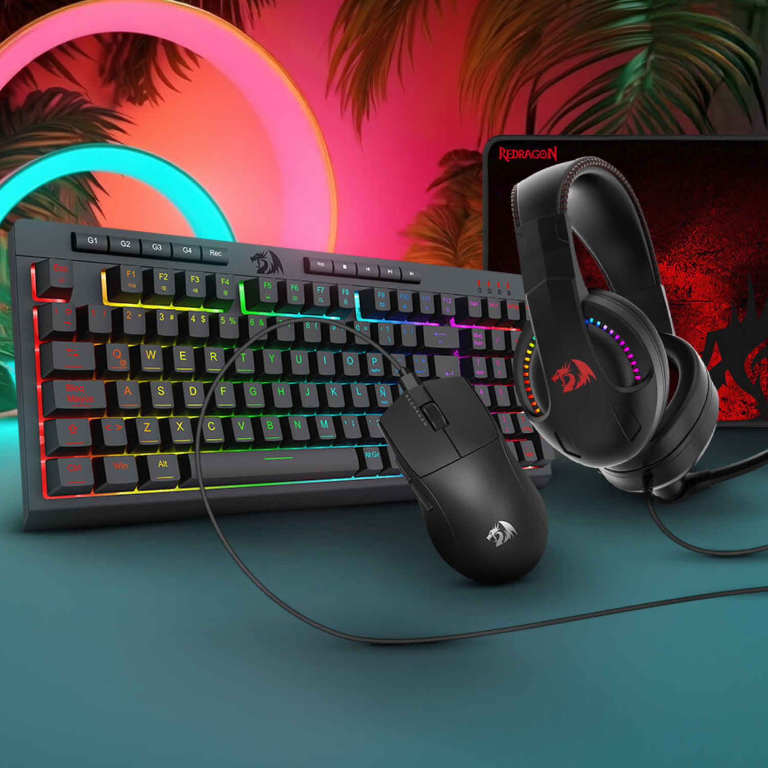 PACK TECLADO AUDIFONO MOUSE Y MOUSEPAD REDRAGON S147 NEGRO - 2