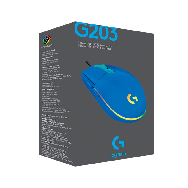 MOUSE GAMER LOGITECH G203 RGB AZUL - 5