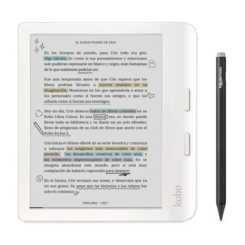 LECTOR E READER KOBO LIBRA COLOUR BLANCO CON LAPIZ STYLUS 2 NEGRO - 1